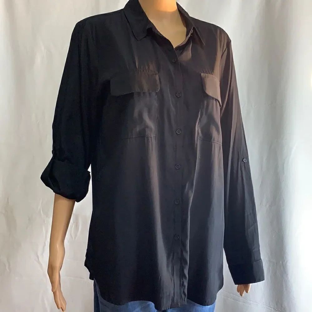 Express Button Front 2 Pocket Long Sleeve Blouse